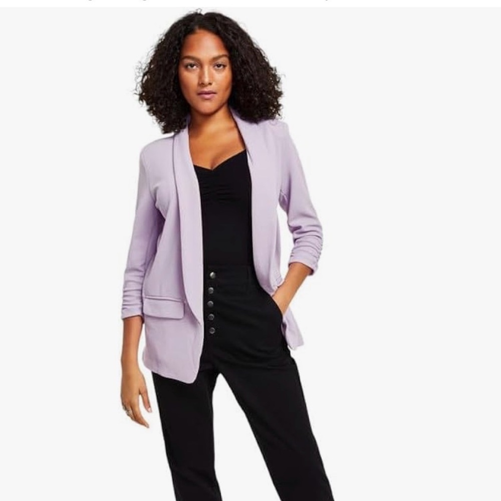 Bar III petite lightweight knit 3/4 sleeve lavender women’s “boyfriend” blazer - Picture 6 of 6